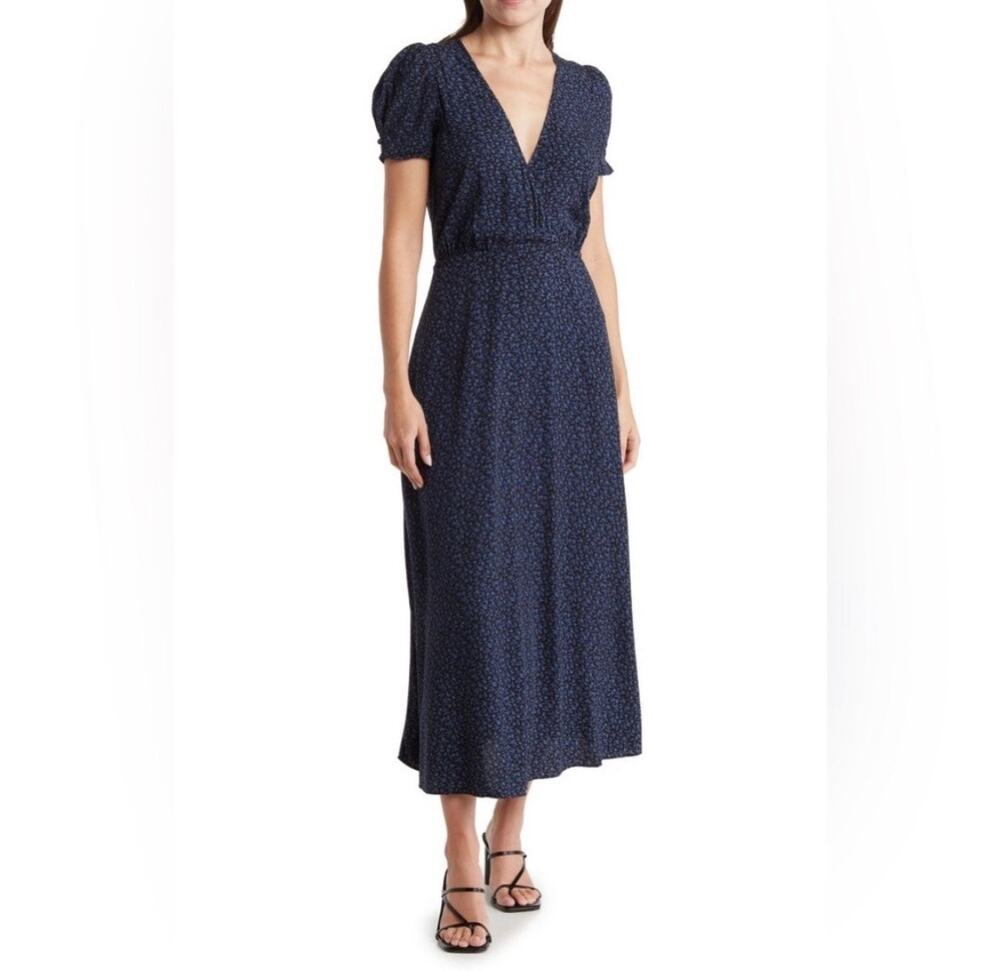Madewell Blue Floral Short Sleeve Midi Dress Size 4